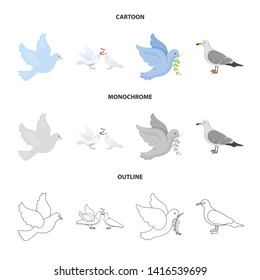 Isolated object of flying and dove logo. Set of flying and carrier vector icon for stock.