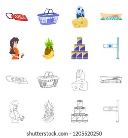 Isolated object of food and drink logo. Set of food and store stock vector illustration.