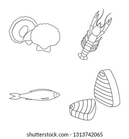 Isolated object of food and sea logo. Set of food and healthy stock vector illustration.