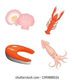 Isolated object of food and sea logo. Collection of food and healthy vector icon for stock.