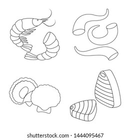 Isolated object of food and sea logo. Set of food and healthy stock symbol for web.