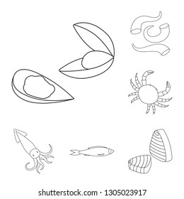 Isolated object of food and sea symbol. Collection of food and healthy stock vector illustration.