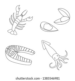 Isolated object of food and sea symbol. Collection of food and healthy stock vector illustration.