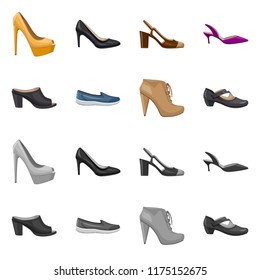 Isolated object of footwear and woman icon. Set of footwear and foot stock vector illustration.