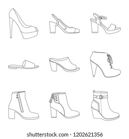 Isolated object of footwear and woman icon. Set of footwear and foot vector icon for stock.