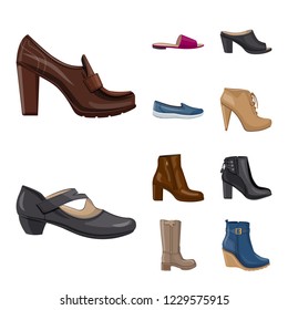 Isolated object of footwear and woman icon. Collection of footwear and foot stock symbol for web.