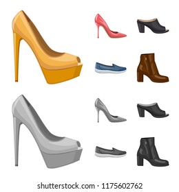 Isolated object of footwear and woman logo. Collection of footwear and foot stock symbol for web.