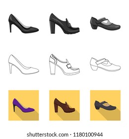 Isolated object of footwear and woman logo. Set of footwear and foot vector icon for stock.