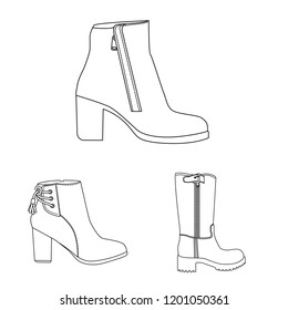 Isolated object of footwear and woman logo. Collection of footwear and foot vector icon for stock.