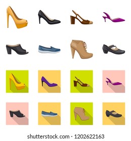Isolated object of footwear and woman logo. Set of footwear and foot vector icon for stock.