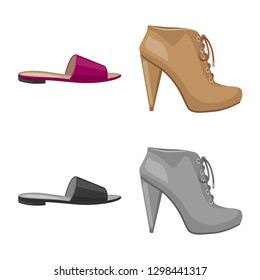 Isolated object of footwear and woman logo. Set of footwear and foot stock symbol for web.