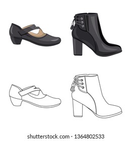 Isolated object of footwear and woman logo. Set of footwear and foot vector icon for stock.