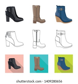 Isolated object of footwear and woman logo. Set of footwear and foot vector icon for stock.