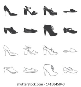 Isolated object of footwear and woman logo. Set of footwear and foot vector icon for stock.