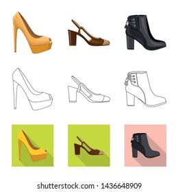 Isolated object of footwear and woman logo. Set of footwear and foot vector icon for stock.