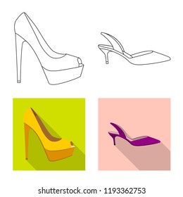 Isolated object of footwear and woman sign. Collection of footwear and foot vector icon for stock.