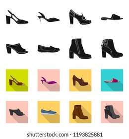 Isolated object of footwear and woman sign. Set of footwear and foot vector icon for stock.