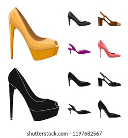 Isolated object of footwear and woman sign. Collection of footwear and foot vector icon for stock.