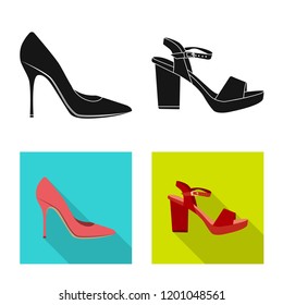 Isolated object of footwear and woman sign. Set of footwear and foot stock vector illustration.