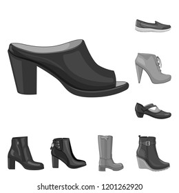 Isolated object of footwear and woman sign. Set of footwear and foot stock symbol for web.