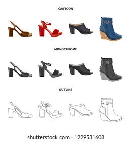 Isolated object of footwear and woman sign. Collection of footwear and foot stock vector illustration.