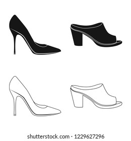 Isolated object of footwear and woman sign. Collection of footwear and foot stock symbol for web.