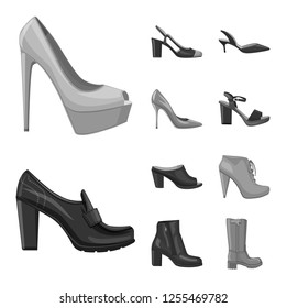 Isolated object of footwear and woman sign. Set of footwear and foot stock symbol for web.