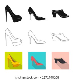 Isolated object of footwear and woman sign. Collection of footwear and foot stock symbol for web.