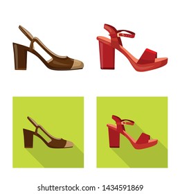 Isolated object of footwear and woman sign. Set of footwear and foot stock vector illustration.