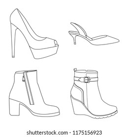 Isolated object of footwear and woman symbol. Collection of footwear and foot stock symbol for web.