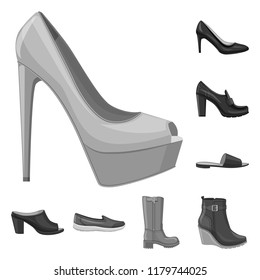 Isolated object of footwear and woman symbol. Collection of footwear and foot stock symbol for web.
