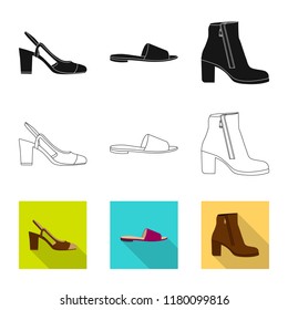 Isolated object of footwear and woman symbol. Collection of footwear and foot stock vector illustration.