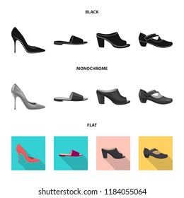 Isolated object of footwear and woman symbol. Set of footwear and foot stock vector illustration.