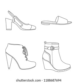 Isolated object of footwear and woman symbol. Collection of footwear and foot stock vector illustration.