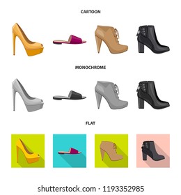Isolated object of footwear and woman symbol. Set of footwear and foot vector icon for stock.