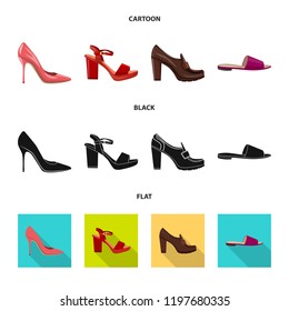 Isolated object of footwear and woman symbol. Set of footwear and foot stock vector illustration.
