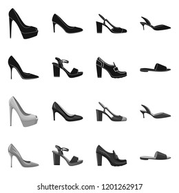 Isolated object of footwear and woman symbol. Collection of footwear and foot stock symbol for web.