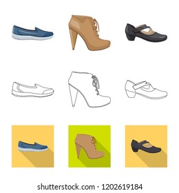 Isolated object of footwear and woman symbol. Collection of footwear and foot stock vector illustration.