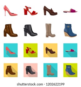 Isolated object of footwear and woman symbol. Set of footwear and foot stock symbol for web.