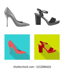 Isolated object of footwear and woman symbol. Set of footwear and foot stock vector illustration.
