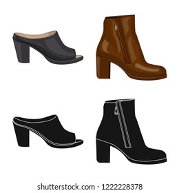Isolated object of footwear and woman symbol. Set of footwear and foot stock vector illustration.