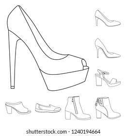 Isolated object of footwear and woman symbol. Collection of footwear and foot vector icon for stock.