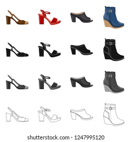 Isolated object of footwear and woman symbol. Set of footwear and foot stock vector illustration.