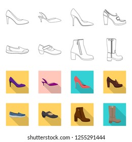 Isolated object of footwear and woman symbol. Set of footwear and foot stock symbol for web.