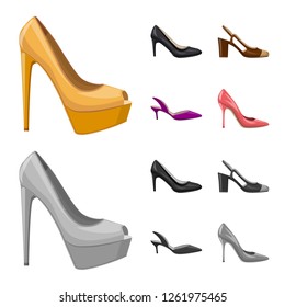 Isolated object of footwear and woman symbol. Set of footwear and foot stock vector illustration.