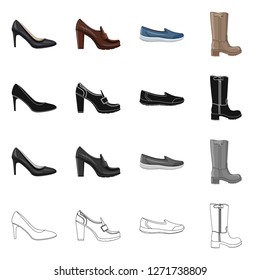 Isolated object of footwear and woman symbol. Collection of footwear and foot stock vector illustration.
