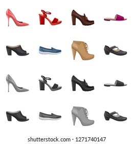 Isolated object of footwear and woman symbol. Set of footwear and foot stock symbol for web.