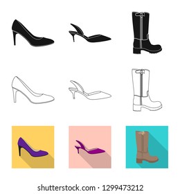 Isolated object of footwear and woman symbol. Set of footwear and foot stock symbol for web.