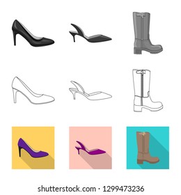 Isolated object of footwear and woman symbol. Collection of footwear and foot vector icon for stock.