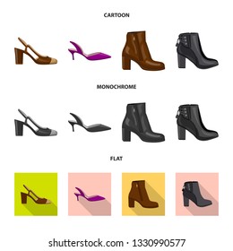 Isolated object of footwear and woman symbol. Set of footwear and foot stock vector illustration.